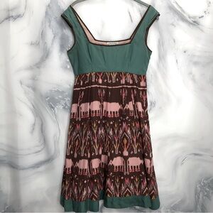 Diodore by Anthropologie March of the Elephants print dress silk blend
